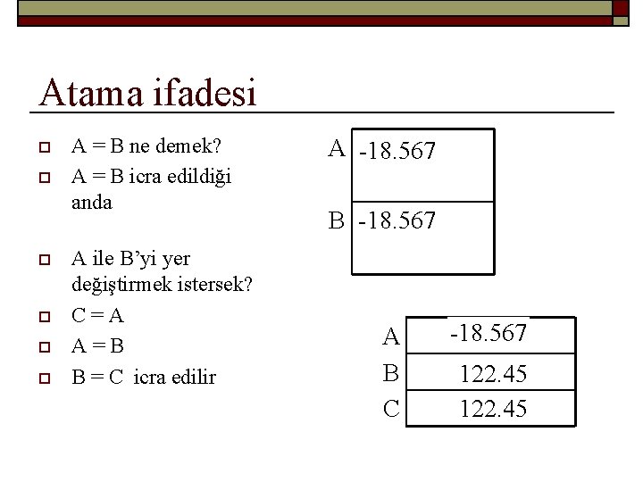 Atama ifadesi o o o A = B ne demek? A = B icra