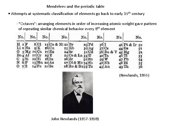 Mendeleev and the periodic table • Attempts at systematic classification of elements go back