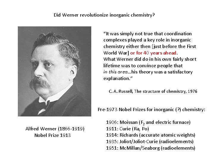 Did Werner revolutionize inorganic chemistry? “It was simply not true that coordination complexes played