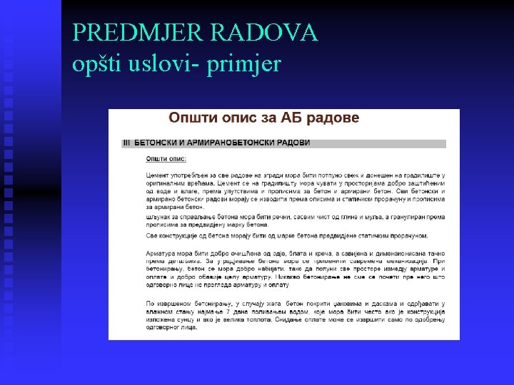 PREDMJER RADOVA opšti uslovi- primjer 