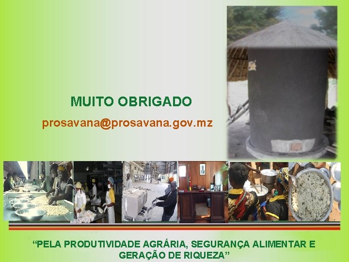 MUITO OBRIGADO prosavana@prosavana. gov. mz “PELA PRODUTIVIDADE AGRÁRIA, SEGURANÇA ALIMENTAR E GERAÇÃO DE RIQUEZA”