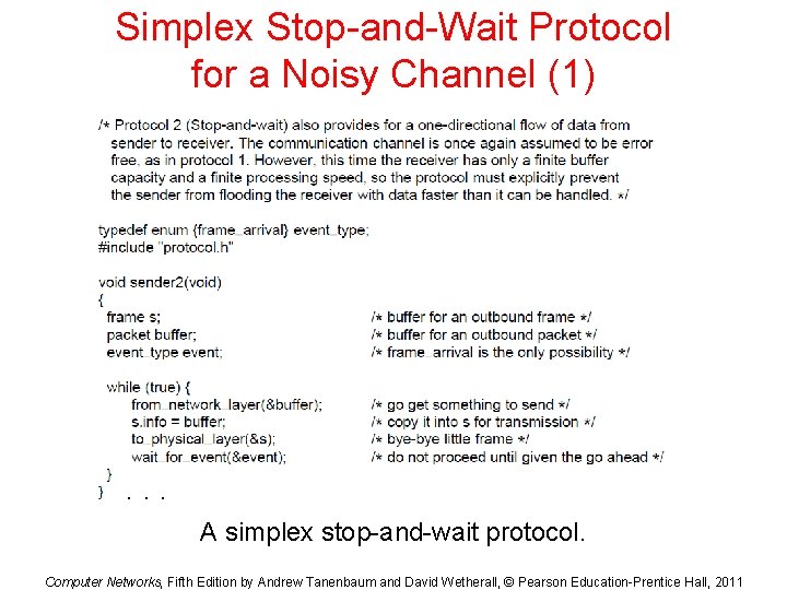 Simplex Stop-and-Wait Protocol for a Noisy Channel (1) . . . A simplex stop-and-wait