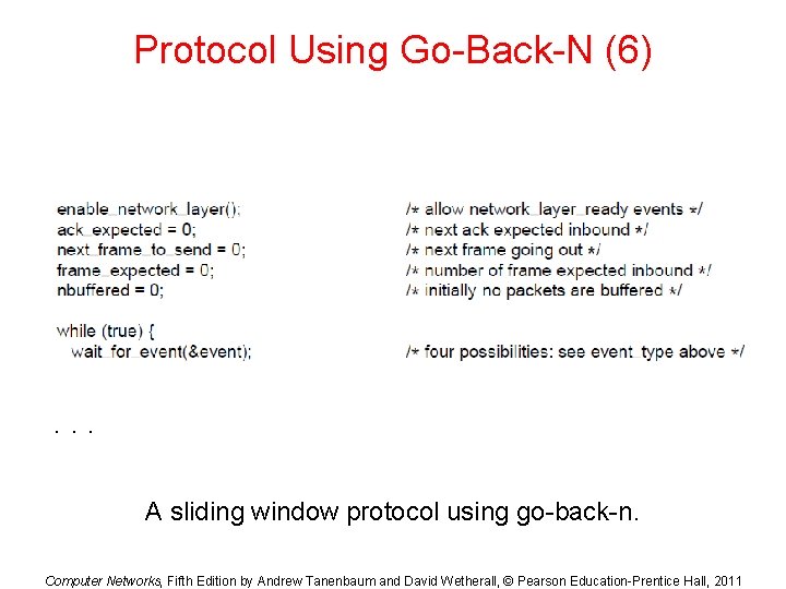 Protocol Using Go-Back-N (6) . . . A sliding window protocol using go-back-n. Computer