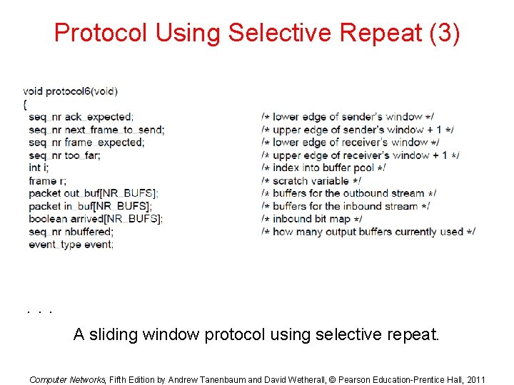 Protocol Using Selective Repeat (3) . . . A sliding window protocol using selective