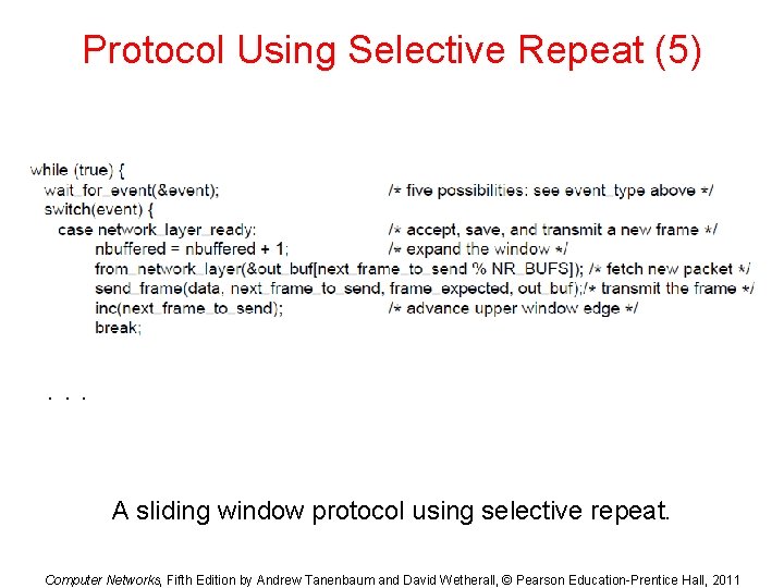 Protocol Using Selective Repeat (5) . . . A sliding window protocol using selective