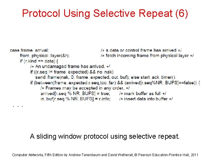 Protocol Using Selective Repeat (6) . . . A sliding window protocol using selective