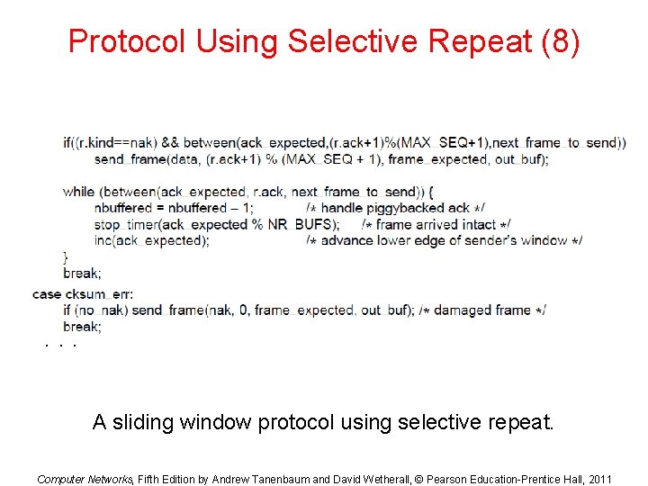 Protocol Using Selective Repeat (8) . . . A sliding window protocol using selective