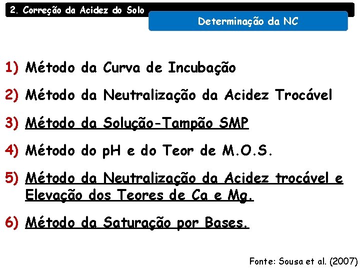 2. Correção da Acidez do Solo Determinação da NC 1) Método da Curva de