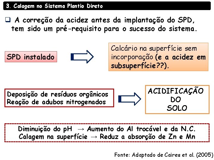 3. Calagem no Sistema Plantio Direto q A correção da acidez antes da implantação