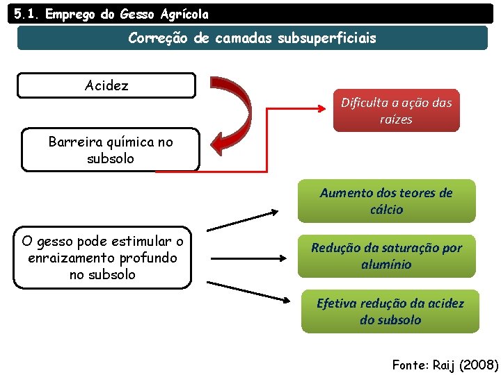 5. 1. Emprego do Gesso Agrícola Correção de camadas subsuperficiais Acidez Dificulta a ação