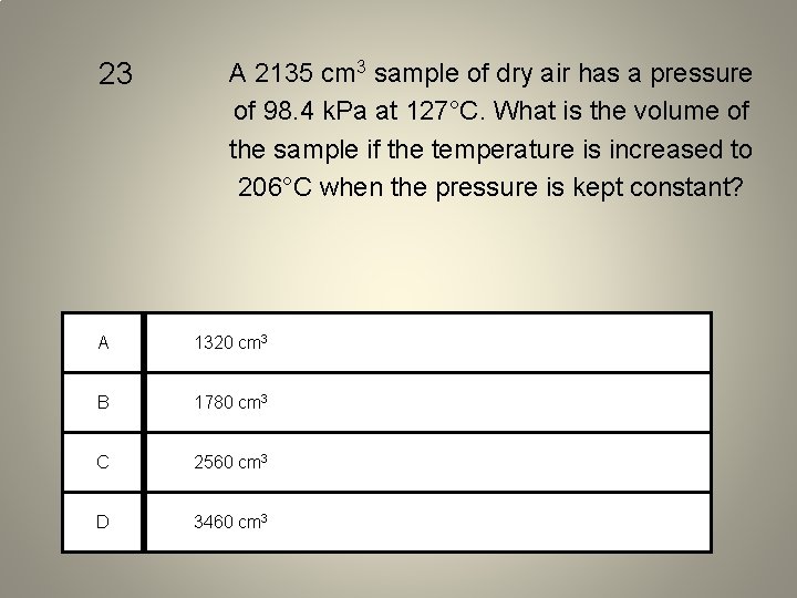 23 A 2135 cm 3 sample of dry air has a pressure of 98.