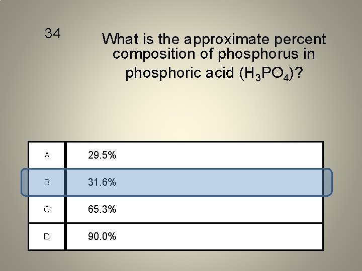 34 What is the approximate percent composition of phosphorus in phosphoric acid (H 3