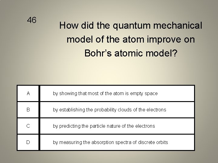 46 How did the quantum mechanical model of the atom improve on Bohr’s atomic