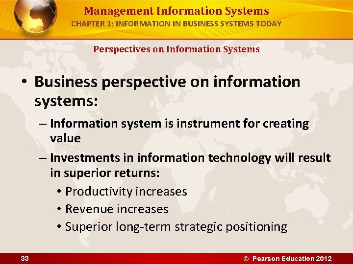 Management Information Systems CHAPTER 1: INFORMATION IN BUSINESS SYSTEMS TODAY Perspectives on Information Systems