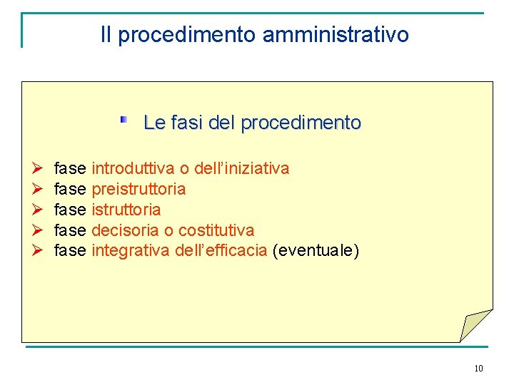 Il procedimento amministrativo Le fasi del procedimento Ø Ø Ø fase introduttiva o dell’iniziativa