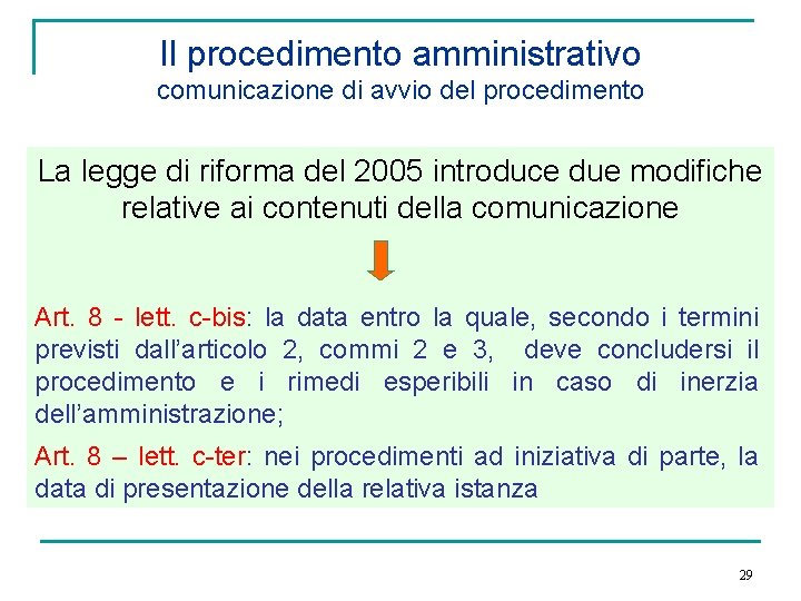 Il procedimento amministrativo comunicazione di avvio del procedimento La legge di riforma del 2005