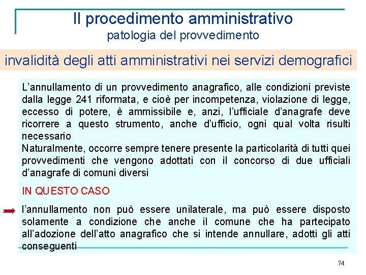 Il procedimento amministrativo patologia del provvedimento invalidità degli atti amministrativi nei servizi demografici L’annullamento