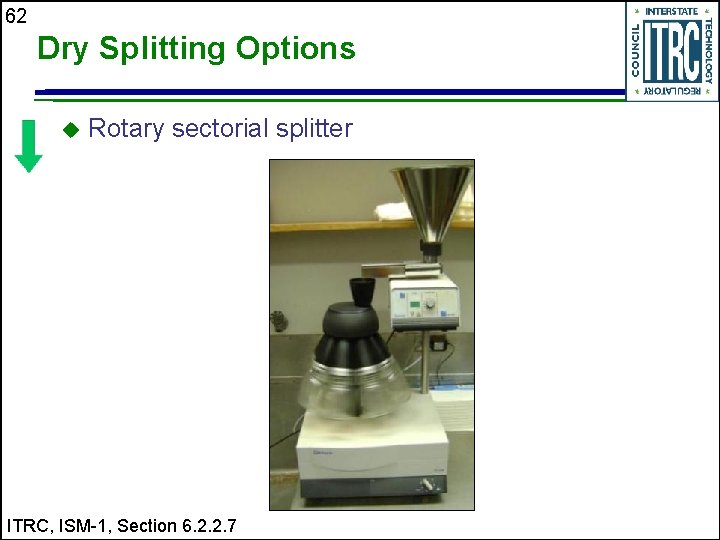 62 Dry Splitting Options u Rotary sectorial splitter ITRC, ISM-1, Section 6. 2. 2.