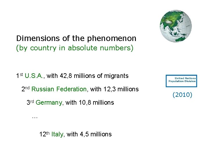 Dimensions of the phenomenon (by country in absolute numbers) 1 st U. S. A.