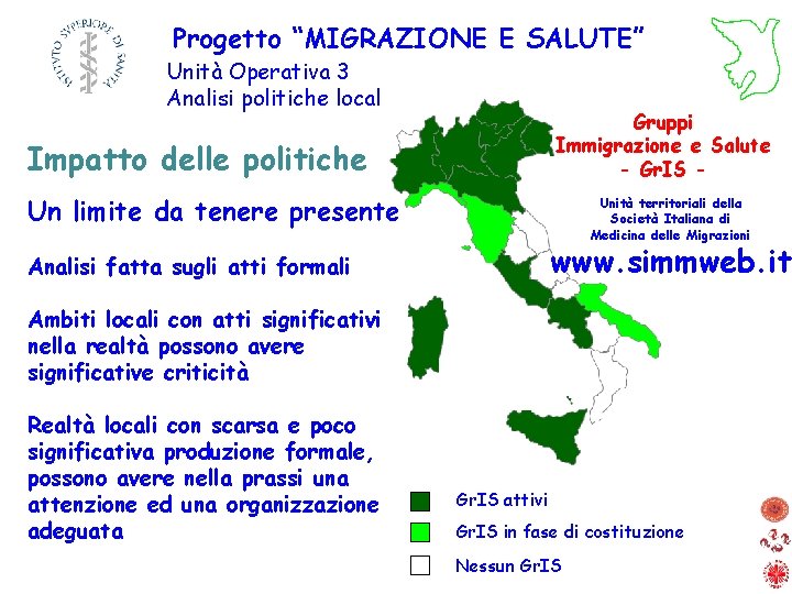 Progetto “MIGRAZIONE E SALUTE” Unità Operativa 3 Analisi politiche locali Gruppi Immigrazione e Salute