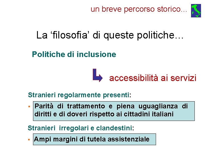 un breve percorso storico… La ‘filosofia’ di queste politiche… Politiche di inclusione accessibilità ai