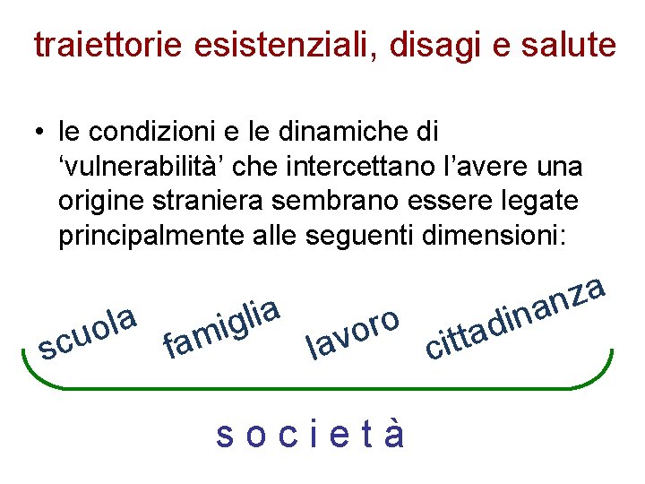 traiettorie esistenziali, disagi e salute • le condizioni e le dinamiche di ‘vulnerabilità’ che