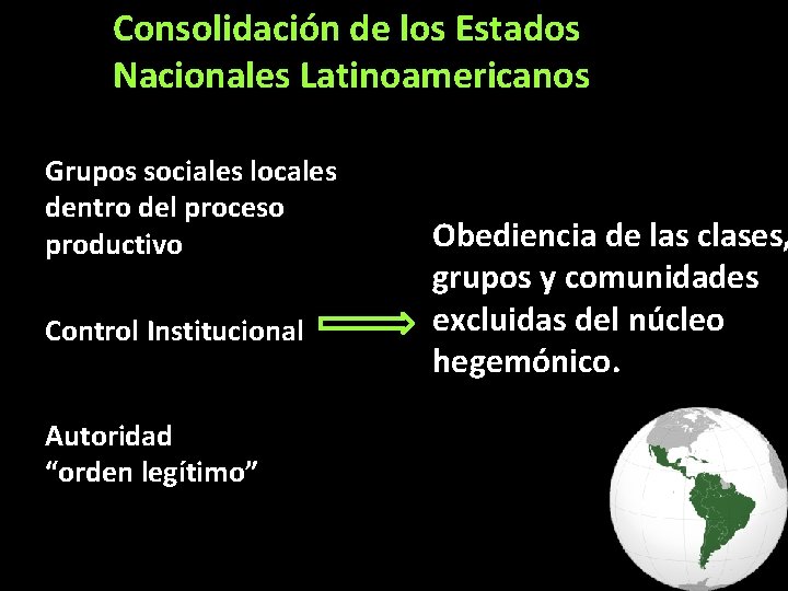 Consolidación de los Estados Nacionales Latinoamericanos Grupos sociales locales dentro del proceso productivo Control