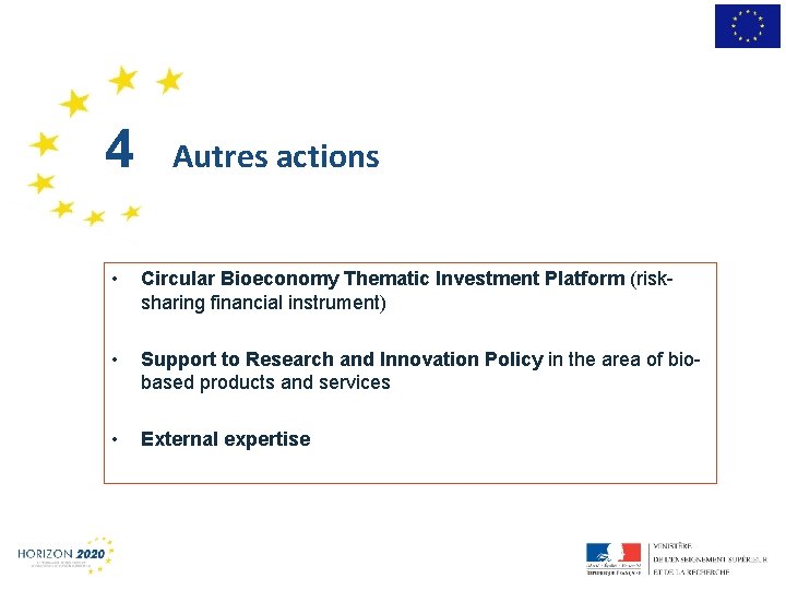 1 4 Autres actions • Circular Bioeconomy Thematic Investment Platform (risksharing financial instrument) •