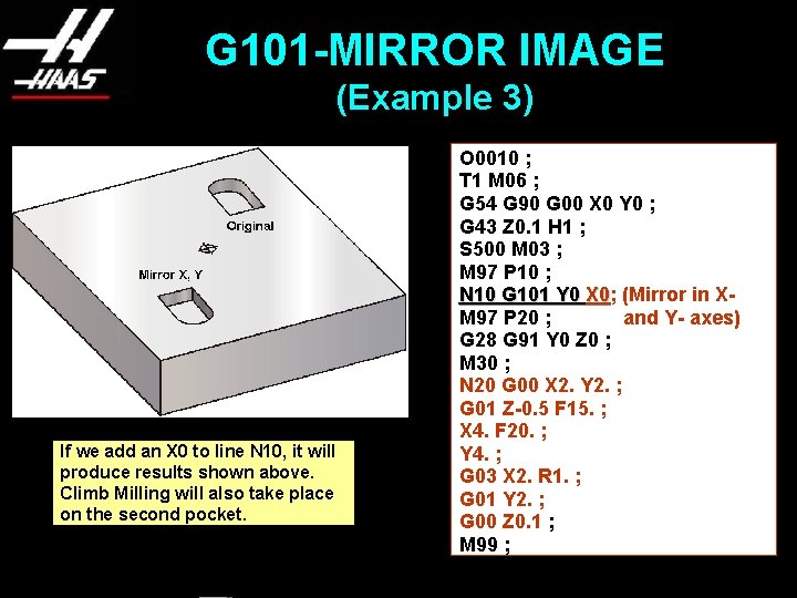 G 101 -MIRROR IMAGE (Example 3) If we add an X 0 to line