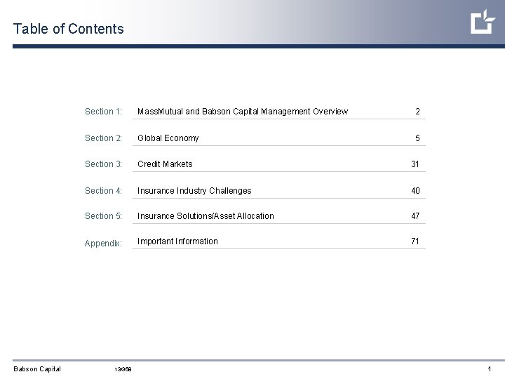 Table of Contents Babson Capital Section 1: Mass. Mutual and Babson Capital Management Overview