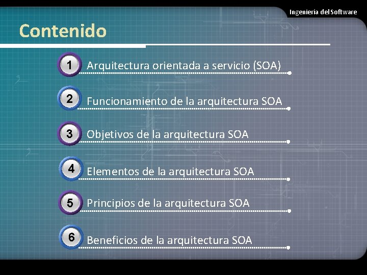 Ingeniería del Software Contenido 3 1 Arquitectura orientada a servicio (SOA) 2 Funcionamiento de