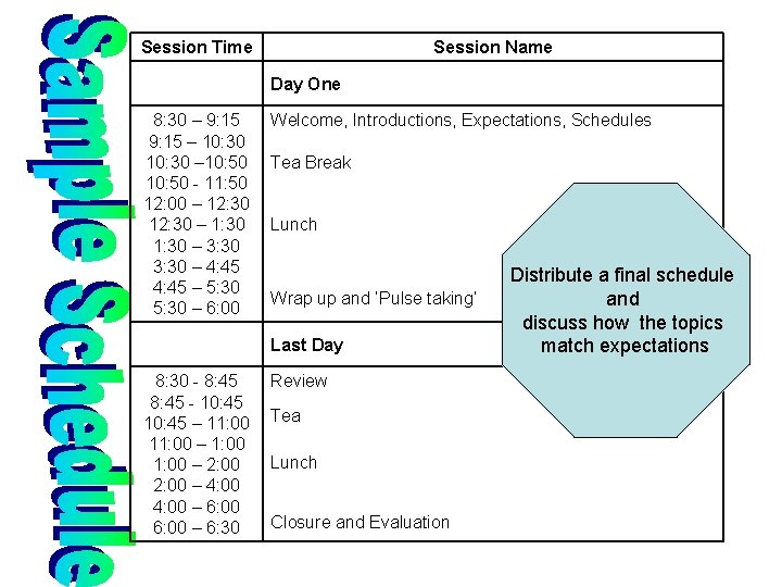 Session Time Session Name Day One 8: 30 – 9: 15 – 10: 30