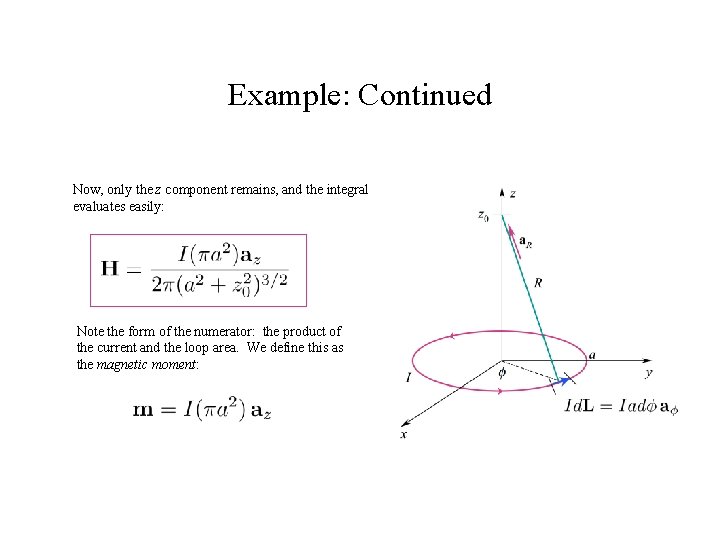 Example: Continued Now, only the z component remains, and the integral evaluates easily: Note