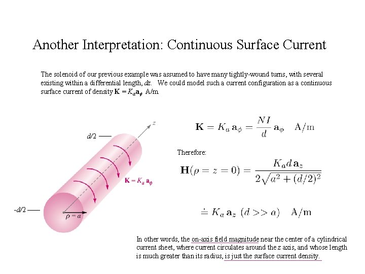 Another Interpretation: Continuous Surface Current The solenoid of our previous example was assumed to