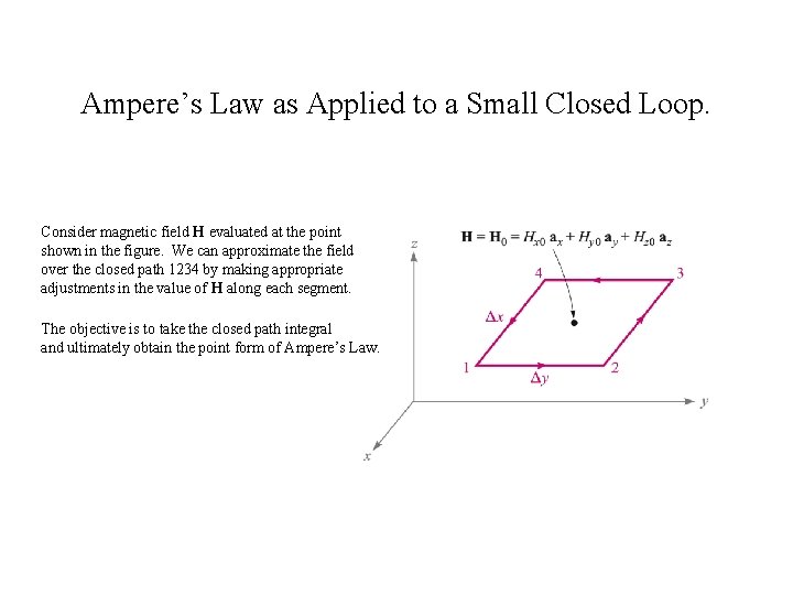 Ampere’s Law as Applied to a Small Closed Loop. Consider magnetic field H evaluated