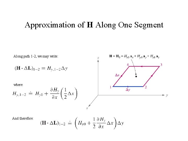 Approximation of H Along One Segment Along path 1 -2, we may write: where: