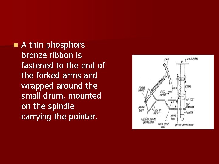 n A thin phosphors bronze ribbon is fastened to the end of the forked