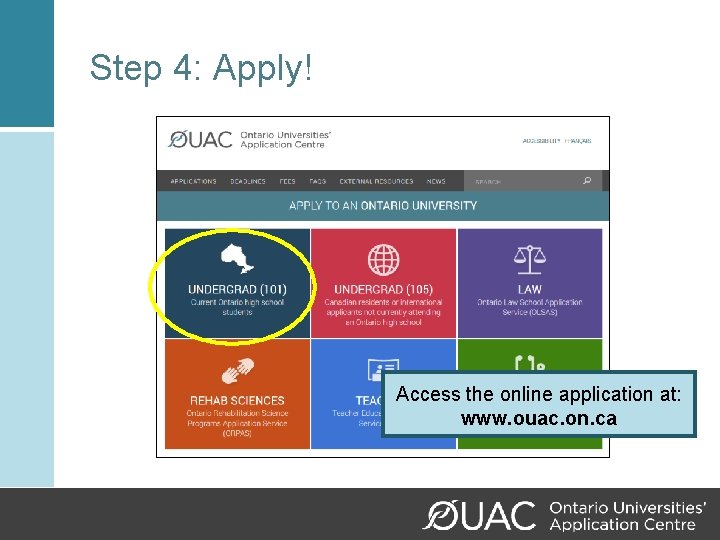 Step 4: Apply! Access the online application at: www. ouac. on. ca 