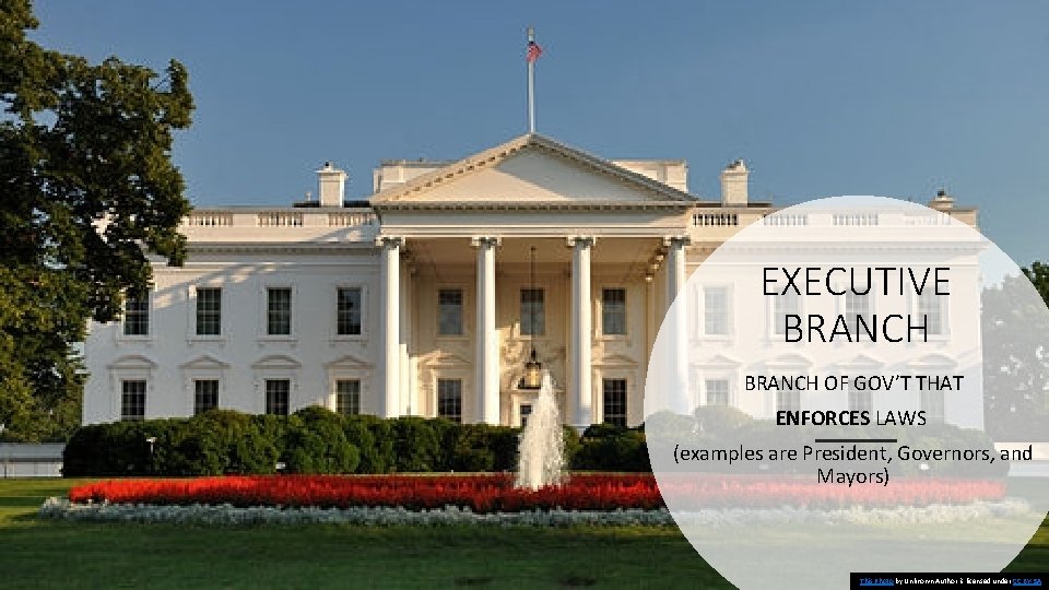 EXECUTIVE BRANCH OF GOV’T THAT ENFORCES LAWS (examples are President, Governors, and Mayors) This