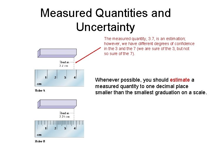 Measured Quantities and Uncertainty The measured quantity, 3. 7, is an estimation; however, we