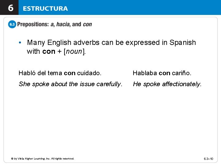  • Many English adverbs can be expressed in Spanish with con + [noun].