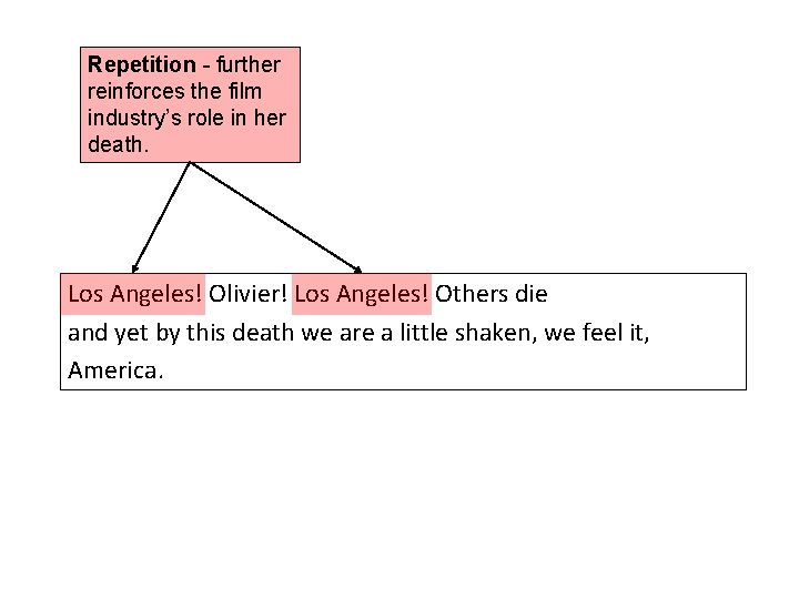 Repetition - further reinforces the film industry’s role in her death. Los Angeles! Olivier!