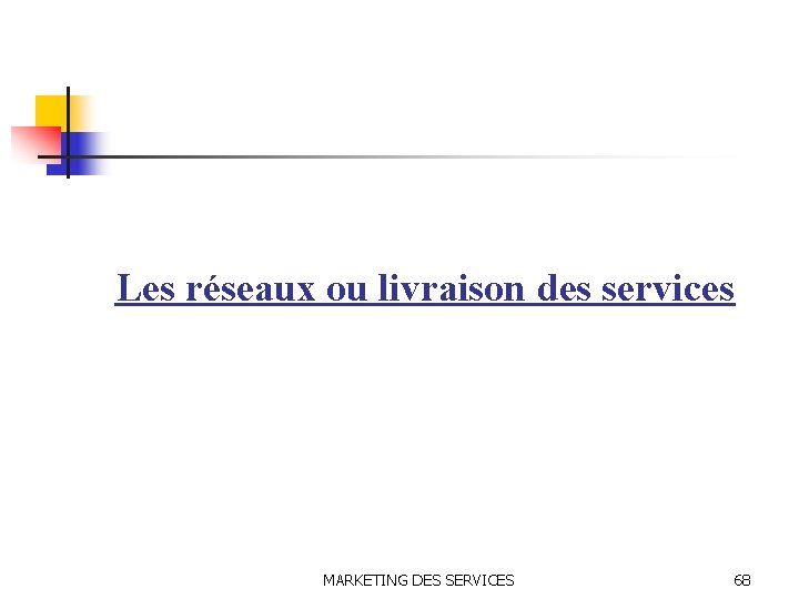 Les réseaux ou livraison des services MARKETING DES SERVICES 68 