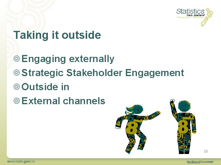 Taking it outside Engaging externally Strategic Stakeholder Engagement Outside in External channels 15 