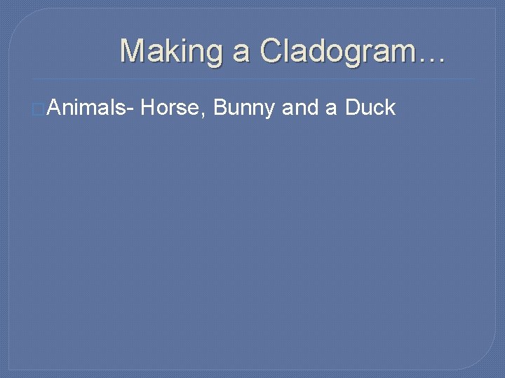 Making a Cladogram… �Animals- Horse, Bunny and a Duck 