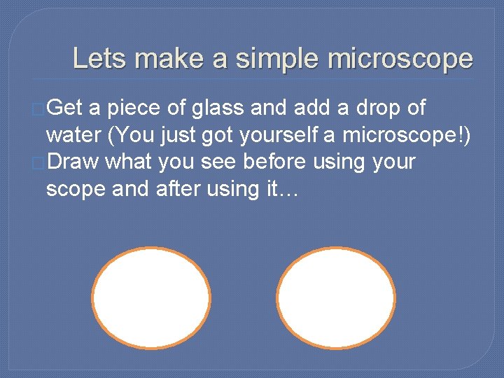 Lets make a simple microscope �Get a piece of glass and add a drop