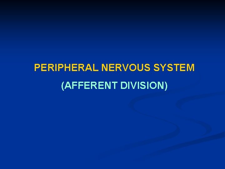 PERIPHERAL NERVOUS SYSTEM (AFFERENT DIVISION) 