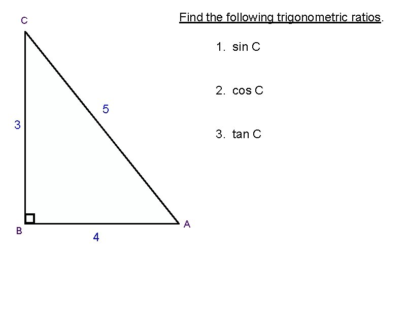 Find the following trigonometric ratios. C 1. sin C 2. cos C 5 3