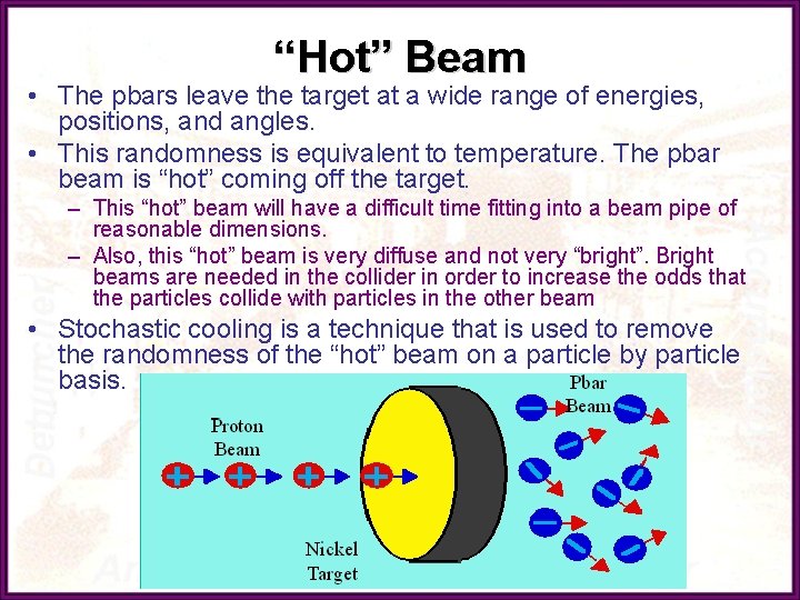 “Hot” Beam • The pbars leave the target at a wide range of energies,