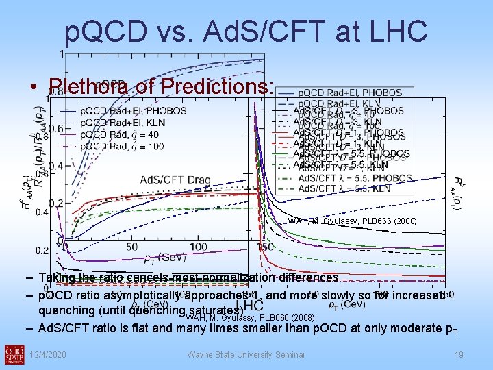 p. QCD vs. Ad. S/CFT at LHC • Plethora of Predictions: WAH, M. Gyulassy, p. QCD vs. Ad. S/CFT at LHC • Plethora of Predictions: WAH, M. Gyulassy,